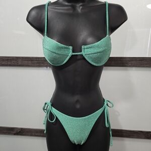 SHEIN Green Shimmery Glitter Bikini Sz S